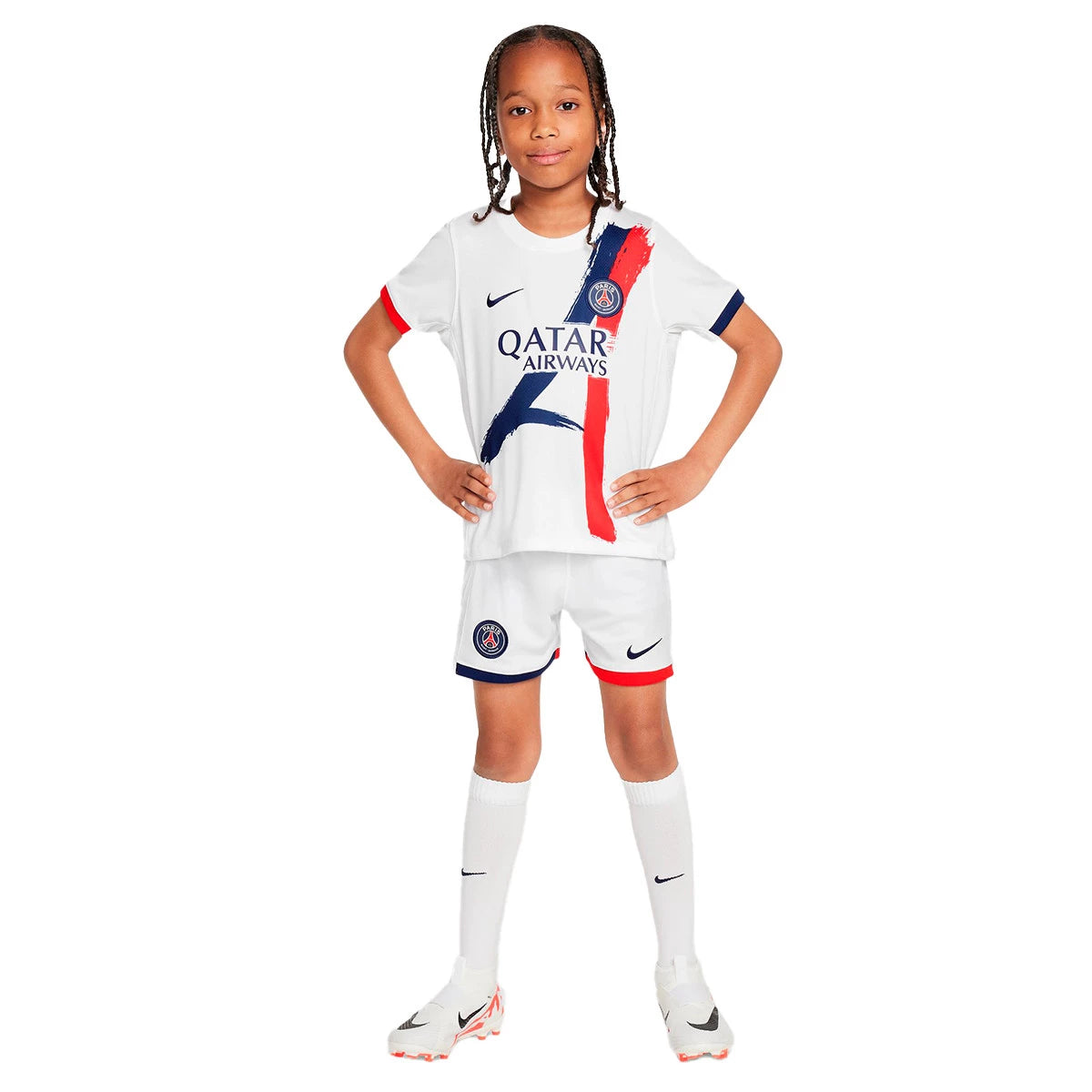 conjunto-nike-psg-segunda-equipacion-2024-2025-nino-white-midnight-navy-university-red-0-1 Paris Saint-Germain (PSG) 2024/25 Away Niños Kit - Imagen 1